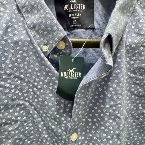 Men's XS Hollister Epic Flex Blue Button Down Long Sleeve w/Micro Flower Print - Picture 6 of 6